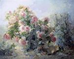 Розовые розы в корзинке